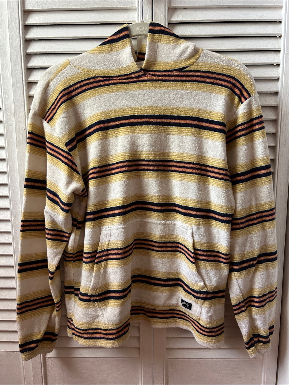 Billabong Striped Crewneck Sweater in Cream, Yellow and Black
